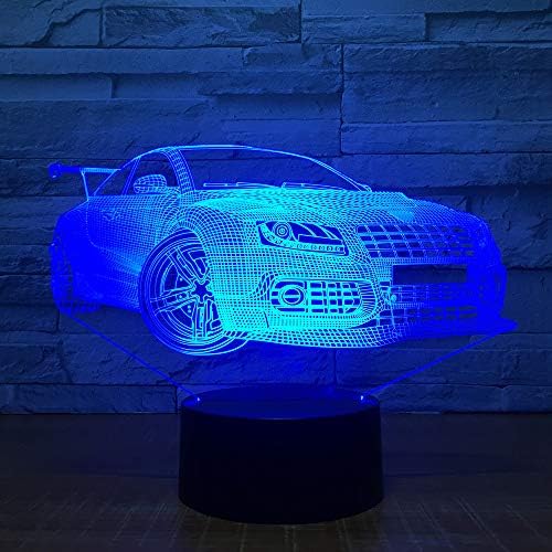 Jinnwell 3D Състезателни коли Нощно Лампа Илюзия 7 Цвята което променя Сензорен Прекъсвач Тенис на Украсата на масата Лампи Акрил Плосък КОРЕМА База USB Кабел Играчка (ав?