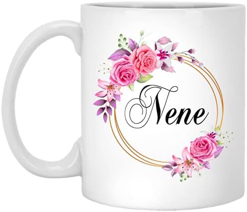 Подарък за едно кафе чаши с новост във формата на цвете Нене - Розови цветя Нене в златна рамка - Нов цвете във формата на чаши Нене - Подаръци за рожден ден, за Нене - Кафеена чаша Нене 11 грама