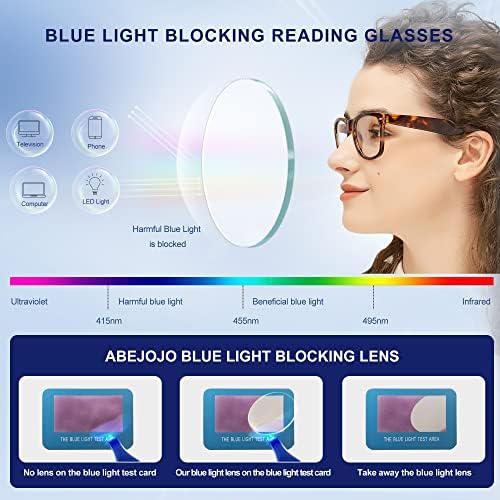 ABEJOJO Извънгабаритни Очила за четене за Жени и Мъже, от Синя Светлина, Блокиране Пружинен Шарнир за компютърни Считывателей