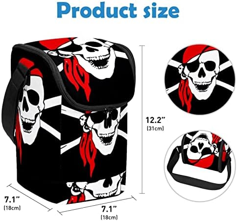 Чанта за Обяд с Флага на Пиратски Череп, за многократна употреба Обяд-Бокс, Голяма Вертикална Кутия за Обяд с Регулируем пагон