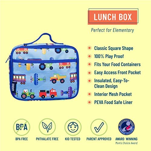 Чанта за обяд Wildkin Kids и комплект Bento Box с Винил мат за власинките (влакове, самолети и камиони)