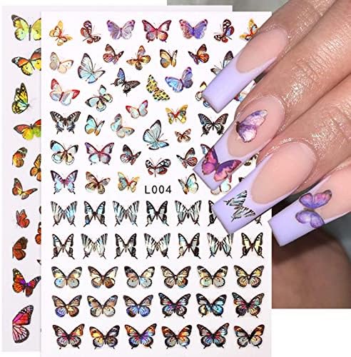Етикети с Пеперуда MOMKER Цветни Стикери С Пеперуда и Цвете За Нокти Смесен Дизайн на Самозалепващи се Етикети за Нокти Спа за Момичета на Възраст