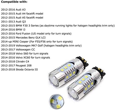 iJDMTOY (2) Ксенонови Бели с 15 SMD led крушка с 360-Градусным блясък PW24W PWY24W, Съвместими с предните мигачите европейски автомобили или дневни светлини ходовыми