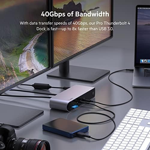 Зарядно Belkin Thunderbolt 4, зарядно устройство-USB хъб-C за MacBook и Windows с храненето 90 W, един дисплей 8K, или две 4K, Thunderbolt кабел 4 в комплект, портове HDMI, Ethernet, SD и аудио
