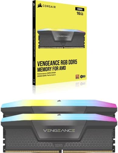 ОПЕРАТИВНА памет CORSAIR VENGEANCE RGB DDR5 32 GB (2x16 GB) DDR5 6000 Mhz C30-36-36-76 1.4 V Компютърна памет, оптимизиран за AMD (съвместимост с iCUE, висока производителност, профили AMD EXPO) Черен