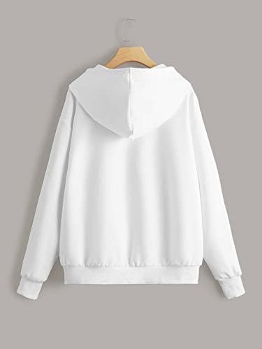 Дамски блузи GLOWPIXIE Плюс Обикновена блузи с качулка с цип (Цвят: бял, Размер: 3X-Large)