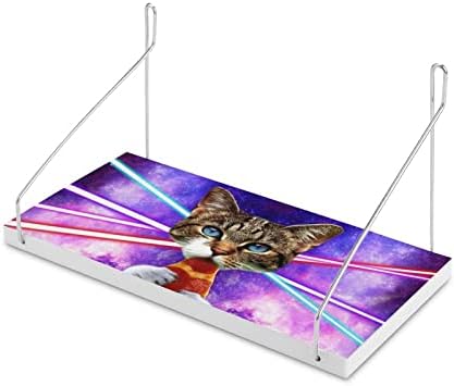 Сладък Космическа Пица Cat Стенни Дървени Плаващ Рафт Стенен рафт За Съхранение за Баня Офис Пералня Кухня