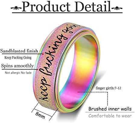 LuckyAmor Fidget Ring Женски Пръстен от Безпокойство： Персонални Вдъхновяваща Мантра От Неръждаема Стомана, Сребърни Въртящо се Пръстен за Мъже И Жени Размера Подарък за Насърчаване на приятелите 6 7 8 9 10