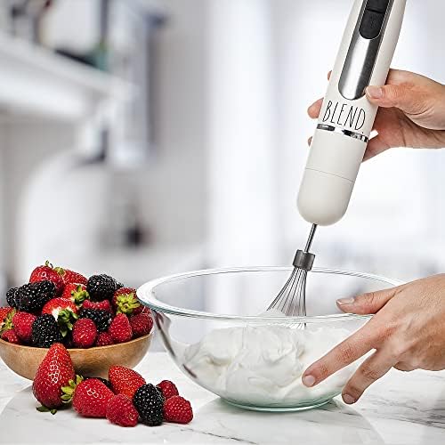 Rae Dunn Immersion Hand Blender - Ръчно Потопяема пасатор с приложения за разбиване на яйца и образуването на пяна на мляко, 2-високоскоростен Блендер, 500w, Нож от неръждаема стомана (За сметана)