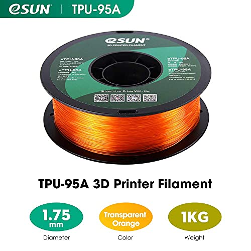 Гъвкава нишка за 3D-принтер eSUN 1,75 мм TPU 95А, бобини с тегло 1 кг (2,2 кг), Стъкло Оранжев цвят