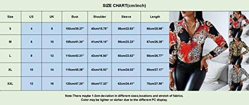 Дамски Леопардовая Дамска Блуза с дълъг Ръкав, Блузи с деколтета, Дрехи С V-Образно Принтом, Дамски Дълги Ризи Splice, Реколта