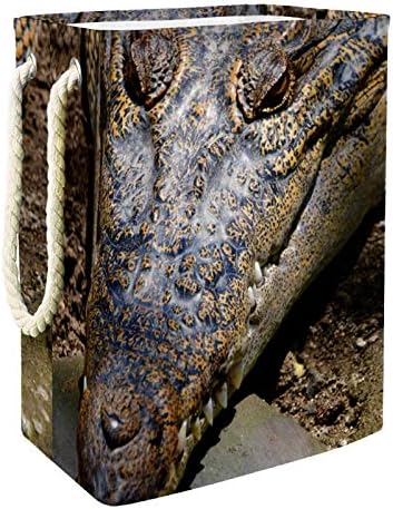 Кошница за дрехи MAPOLO Портрет на Крокодил Сгъваема Кошница за съхранение на бельо с Дръжки Подвижни Скоби Добре да се Запази Водоустойчива за Организиране на дрехи Играчки в пералнята Спалнята