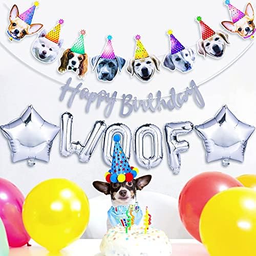 Стоки за Парти в чест на рождения Ден на Кучето, Кърпа За Рожден Ден, Шапка, Шал, Балони С Надпис, Банер честит Рожден Ден, за Парти в Чест на рождения Ден на Кучета (Сини)
