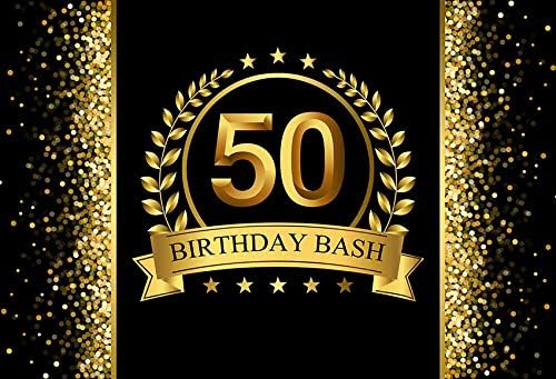 MEHOFOTO Блестящ Златен и Черен Фон за фото студио Happy 50th Birthday Bash Party Украса Банер Фонове, за Снимки 8x6ft