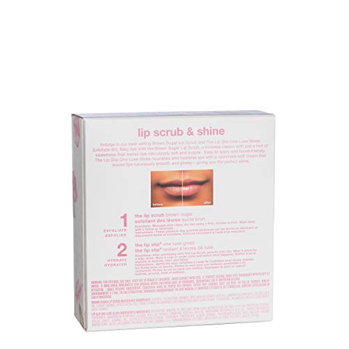 Набор от sara happ Let ' s Glow Lip Scrub & Shine Kit: Скраб за устни с кафява захар 0,5 грама и луксозен блясък за Устни One Slip 0,5 мл