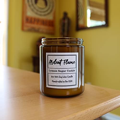 Свещи Ardent Flame | Лимон-Захар бисквитки | Свещ от естествен соев восък за домашен интериор | Със силен аромат | Премиум Аромат | Ръчно изработени в САЩ | 8oz | Трайни | Подарък за жени и мъже