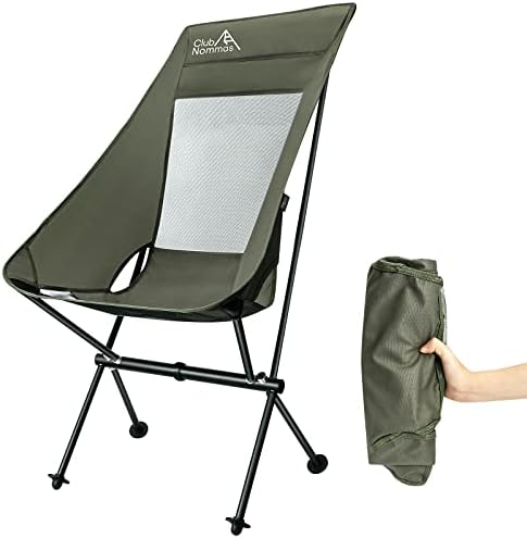 Туристически столове Club Nommas от сертифицирани тъкан Cordura - С висока облегалка | Леки Сгъваеми столове, Компактни Външни столове за разходки, Плажни и градински столове (Черен)