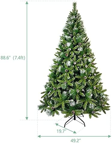 Коледна елха с височина 7,4 метра, и Украсена с 65 борови шишками и реалистични Повече от 1300 удебелени топчета, с метална поставка, лесна за сглобяване, за вътрешна и външна употреба