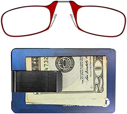 Тънък портфейл ThinOptics от неръждаема стомана с Ридерами /Очила за четене Правоъгълен, Черен, 44,45 mm + 2