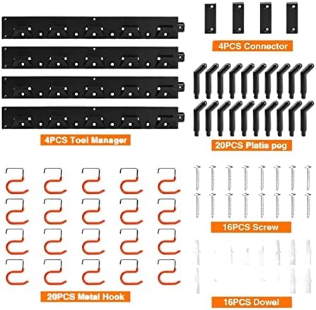KIFAS Ввинчивающиеся Куки, Органайзер за Гаражни инструменти, Метален Конектор за Куки, Регулируема Система за Съхранение за Грабель, монтиран на стената Дюбел, Вита Закачалка за Домашна Градина, Инструменти и Подобрения