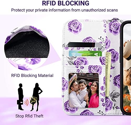 ULAK Съвместим с iPhone 14 Pro Max Калъф-портфейл за жени с притежателите на кредитни карти, Дизайнерски флип-надолу Поставка от Изкуствена кожа, устойчив на удари Защитен к?
