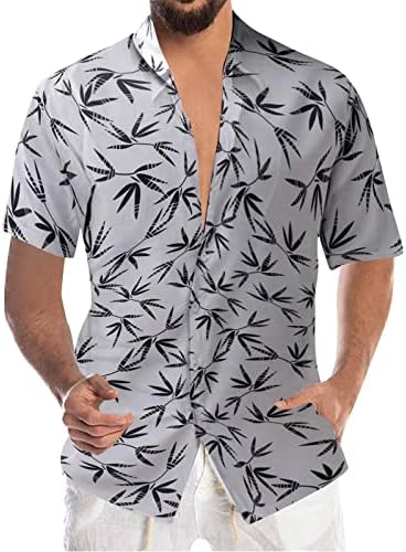 Ленени Ризи за мъже Свободен Намаляване на Хавайските Ризи за Мъже с Къс Ръкав, Нормално Кацане, Мъжки Ризи с Цветен Модел, Тропически Топ, Празнична Риза
