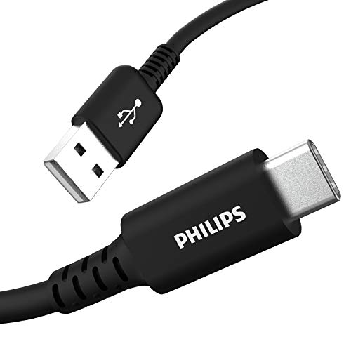 Кабел за зареждане на Philips USB-C-USB-A, 3 метра, сертифицирана по стандарта USB-If, 15 W, Съвместимо с iPad Pro, MacBook Pro, Nintendo Switch, Samsung Galaxy S21 / S10 / S9 / Plus, Google Pixel 5 /C/3/2/ XL, Черен,