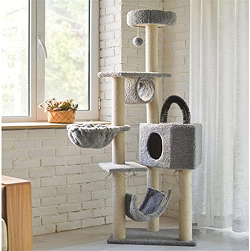 TDDGG Плюшени Етажната собственост за домашни котки Мулти-Мебели за етажната собственост за котки от дърво с Вързана сизалем Когтеточками за котенца (Цвят: сив 1)