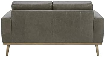 Марка – Модерен кожен диван Loveseat с нитове, с дървена основа, 63,4 W сиво