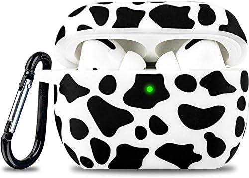 Калъф за Airpods Pro от краве силикон - YOMPLOW Корица Мека, Гъвкава кожа за Apple AirPods Pro Калъф за зареждане на Красиви Жени, Момичета Калъф за iPod Pro е Защитна Кожа с брелком - Крава