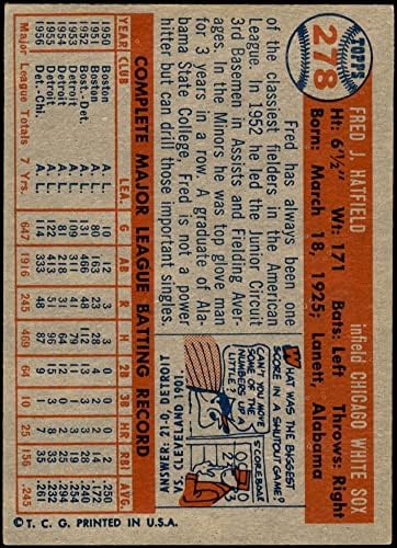 1957 Топпс # 278 Фред Хетфийлд Чикаго Уайт Сокс (бейзболна карта) в Ню Йорк Уайт Сокс