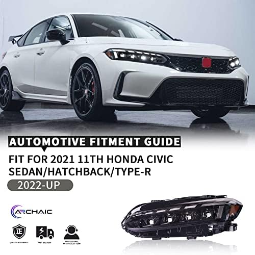 Архаични фарове за Honda Civic 11-то поколение 2022-2023, Напълно led главоболие фенер с последователни сигнал на завоя за Civic Седан/купе/Хечбек, Фарове възли за EX/LX/Sport/Touring / Si /Type R, на Пара