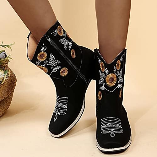 Teprec / Дамски обувки в западен стил; каубойски ботуши в стил пастушки в Ретро стил, в западен стил с бродерия; Ботуши до средата на Прасците на масивна ток ; Удобни Обувки