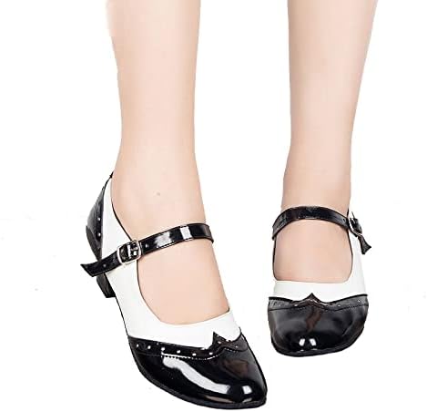 N/A/ Дамски Пролетно-есенни обувки за танци балната зала със затворени пръсти, Обувки за латино танци за момичета на средно ток (Цвят: черен, размер: 6 см)