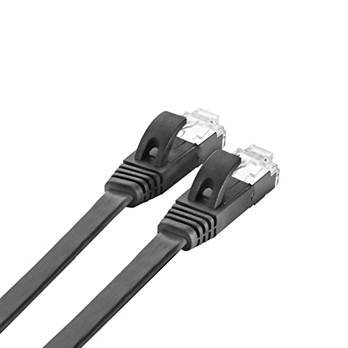 REDLUX [Черен] Екраниран Ethernet кабел Cat7 RJ-45 от 5 опаковки, плосък интернет-мрежа LAN кабел 10 gbps, по-бързо, отколкото основа cat6a CAT6 CAT5e, 3,3 ft / 1 m