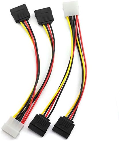 SDTC Tech 4-Пинов IDE конектор Molex на 15-пинов SATA Dual Power Splitter Кабел-адаптер 18AWG Меден Разклонител за твърдия диск Serial ATA (20 см) - 2 опаковки