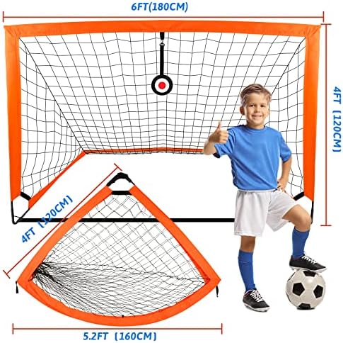 Футбол порта на E-СДС за задния двор (размер 6 'x4') за обучение на деца, Преносими Изскочи комплекти мрежи за футболни порта, комплект от 2