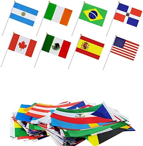 200 Знамена на страни Ръчни Знамена страни на клечка Малки Мини Международни Знамена страни по света 5x8 См Знамена страни на всички континенти, Ученически Спортни кл