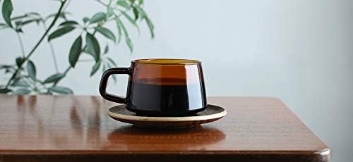 Чашата за кафе с блюдцем цвят сепии Kinto 21742, 9,1 течни унции (270 мл), амбър