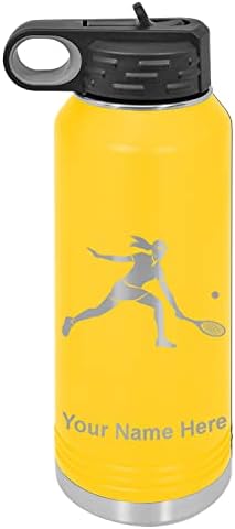 Бутилка за вода LaserGram 32 грама С Панти капак с Двойни Стени и Соломинкой, Жена-Тенисистка, В Комплект Персонални Гравиране (Жълт)
