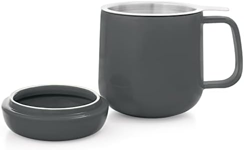 Tealyra - Сумо - Устройство за заваряване чаени чаши от сив порцелан с матово покритие - 15 мл - Малка чаша с капак и филтър от неръждаема стомана За Хлабав ламарина чай - Tea-For-One - 450 мл