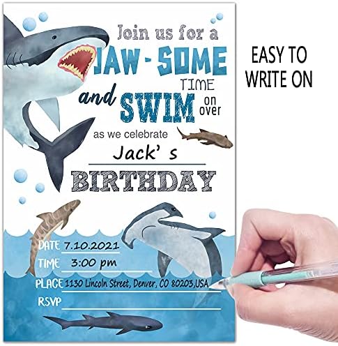 Покани за парти в чест на рождения Ден на Акули укебобо в пликове, Покани на парти в чест на рождения ден, Украса за парти с Акули – 20 Картички за пликове (dbs)