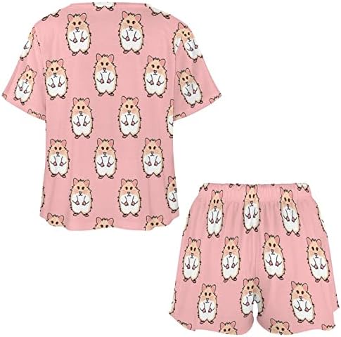 Мил женски Пижамный комплект с Хомячком, Комплект от 2 теми Топ с къс ръкав и къси Панталони, плътно Облекло за почивка, Пижамные Комплекти