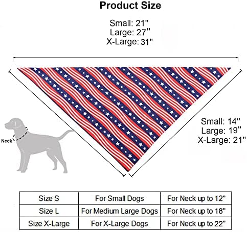 Кърпи за кучета Adoggygo с флага на сащ, предлагат се няколко размера, Триъгълен Шал за Кучета, Патриотични Кърпи за кучета 4 юли за куче със среден размер (Големи, 4 юли-2)