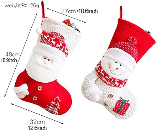 Adurself 2 Опаковки, Коледни Чорапи, 19 инча(ите) Crochet Чорапи Голям размер на Дядо коледа, Снежен човек Подарък Чорапи с шоколадови Бонбони Коледна Украса Бижута Ръчна изработка за Семейна Почивка Коледни Вечерни