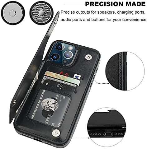 ONETOP е Съвместим с iPhone 13 Pro Max Калъф-портфейл с държач за карти, калъф-поставка от изкуствена кожа с отделения за карти, Двойна магнитна закопчалка и здрав, устойчив на удари калъф 6,7 инча (черен)