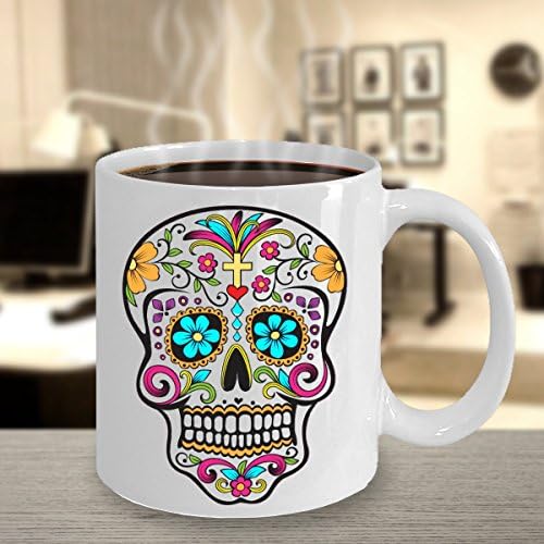 Чаша HollyWood & влакното наблизо Денят на мъртвите - Цветна Чаша със Захарен череп - Мексиканските народното творчество - чашата за Кафе Dia De Los Muertos