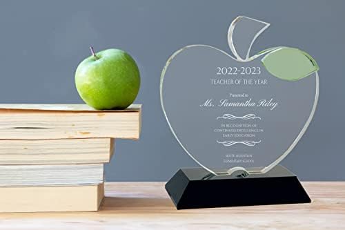 Ravanox Персонални 6 1/4 Кристален Знак на Apple, Наградата на Apple от стъкло, с Гравирани по поръчка за учители, Излизащи в пенсия, за Офис, на Наградата Учител на годината