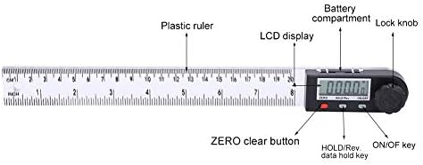 Цифров транспортир Fafeicy 0-200 мм, Пластмасов Угломер с цифров дисплей 0-360 градуса, с фиксирующей дръжка, ± 0,3 ° Точност, Квадрат