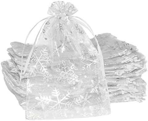 UHANGETH 100шт 5x7 инча Торбички От Органза с Завязками Сребърна Снежинка Вечерни Сватбени Декорации Коледен Подарък Чанта